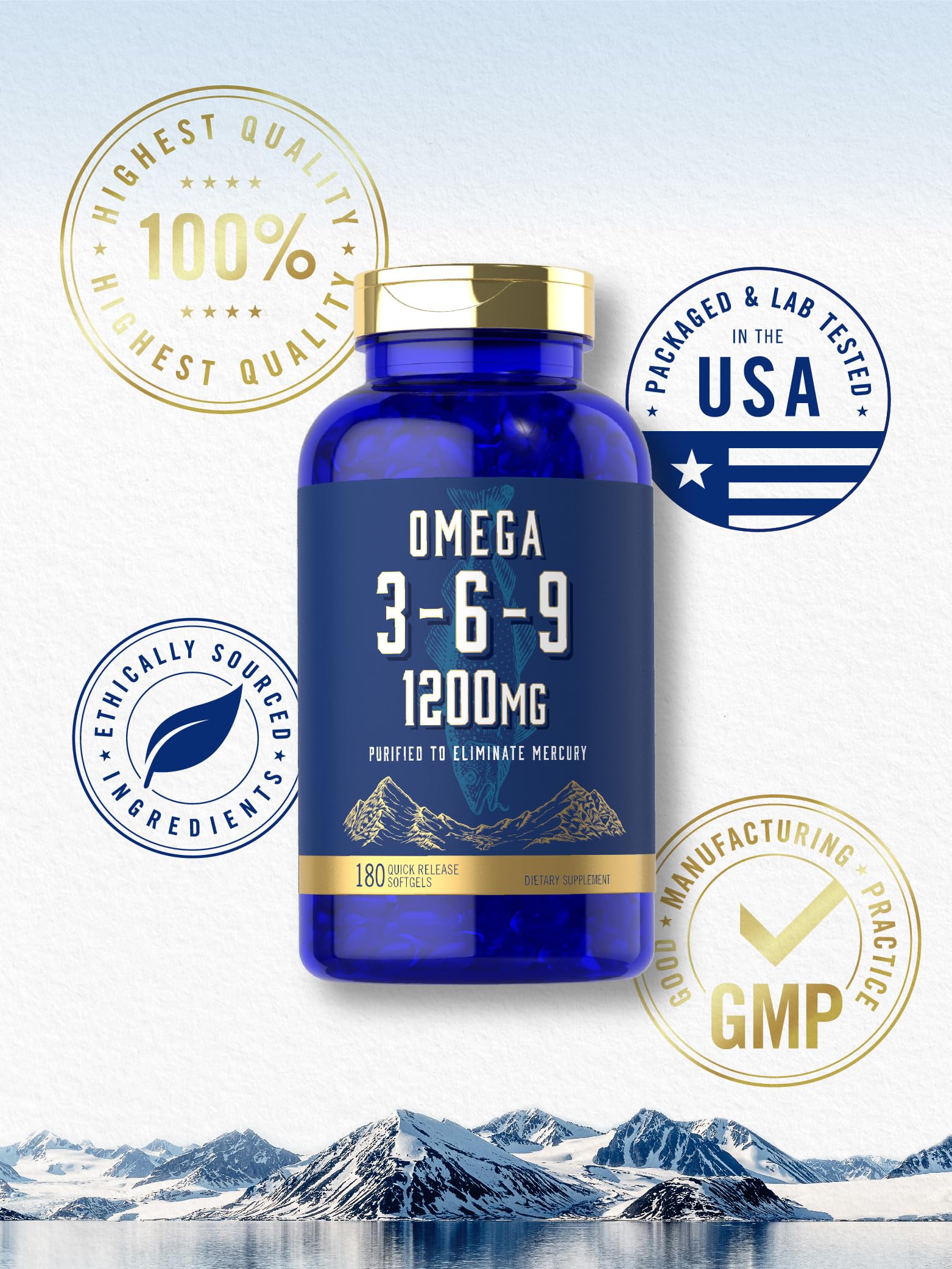 Carlyle Omega 3-6-9 1200mg | 180 Softgel Capsules | Triple Omega Supplement | Fish, Flaxseed & Borage Oils with EPA & DHA | Non-GMO & Gluten Free